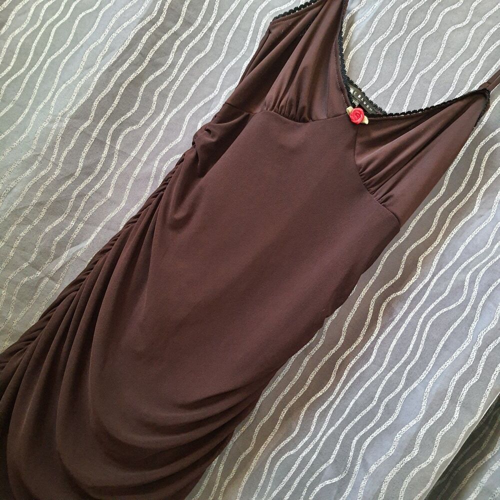 Brown Ruched Mini Dress Bodycon Ruffled Sz Medium Large By Blue Blush